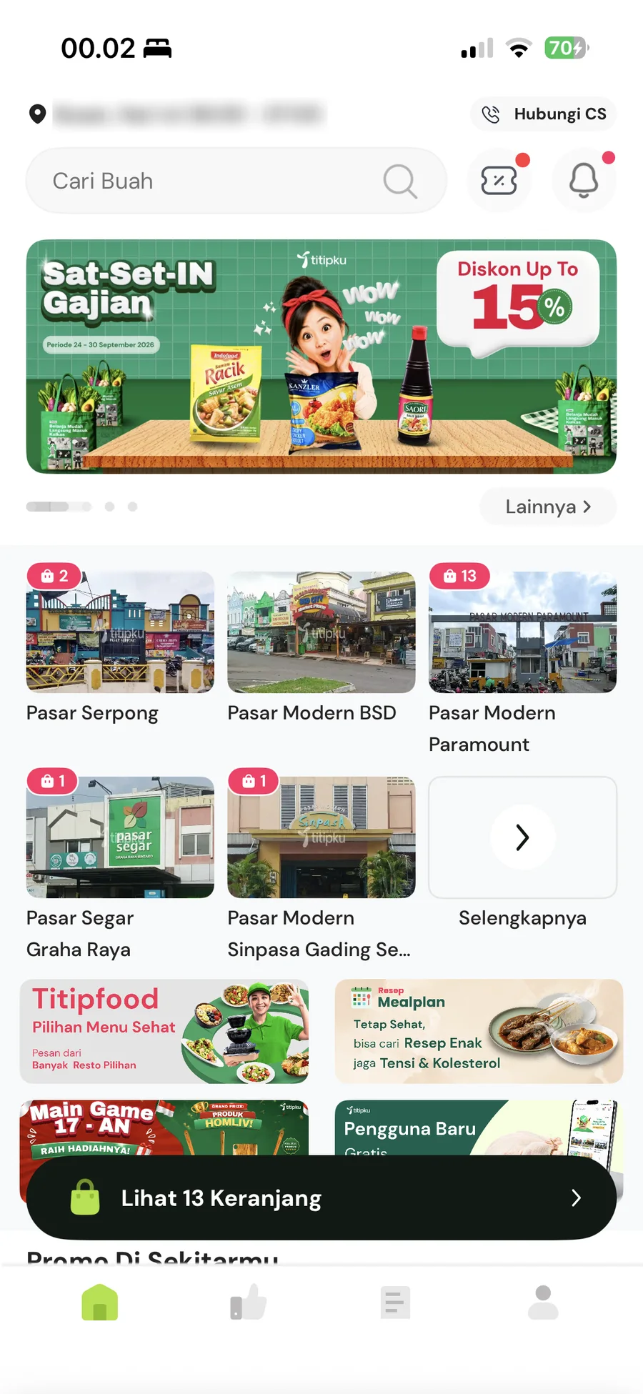 Customer app — pick a traditional market nearby