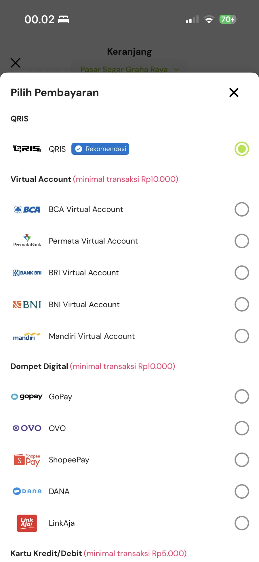 Checkout with QRIS, virtual accounts and e-wallets